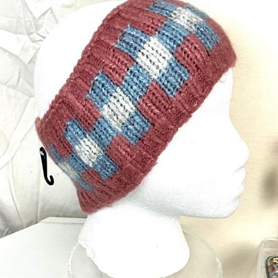 287 Blue Knit Scarf with Headwrap, Earrings, Card Wallet