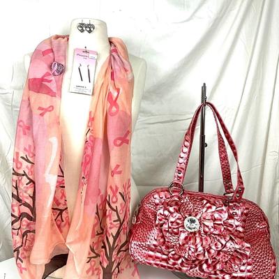 288 Cancer Survivor Lot, Pink Handbag, Scarf, Earrings, Rhinestone Brooch