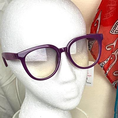 289 Purple/Red Scarf with Purple Sunglasses, Rose Cluster Earrings, Double Circle Necklace