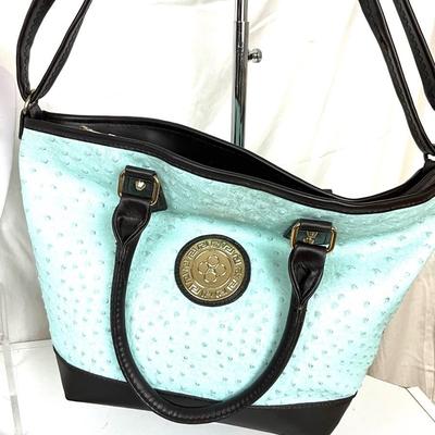 290 Blue Vegan Handbag with Blue Statement Necklace, Van Gogh Smart Touch Gloves