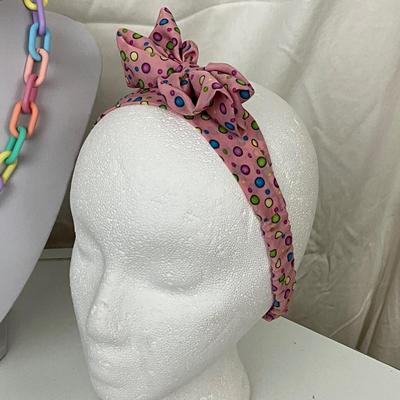 293 Two headbands, Pastel LInk Chain with matching Earrings and Card Wallet