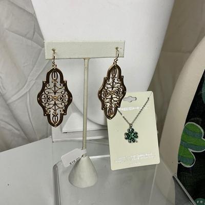 298 Luck of the Irish Lot, Two Shamrock Necklaces, Earrings, Shawl,