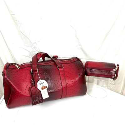 305 Faux Red Leather Vegan 2 in 1 Travel Overnight Bag