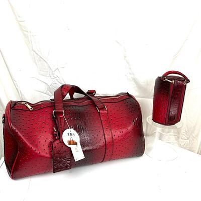 305 Faux Red Leather Vegan 2 in 1 Travel Overnight Bag