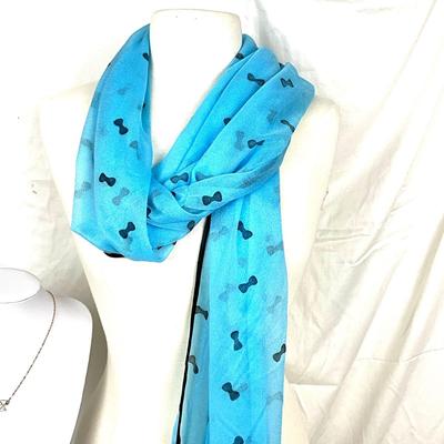 308 Blue Bows Scarf with Bow Bangle Bracelet, Rhinestone Necklace, & Earrings