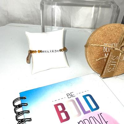 317 Be Bold and Brave Journal, Frame, Cork Coasters, Cross Necklace and Bracelet