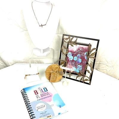 317 Be Bold and Brave Journal, Frame, Cork Coasters, Cross Necklace and Bracelet