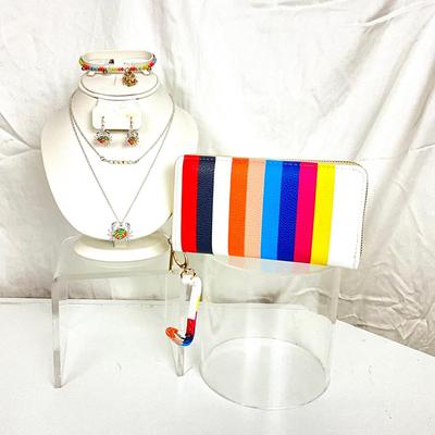 327 Crabs Necklace, Earrings, Bracelet Set and Striped Clutch