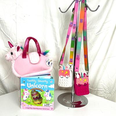 332 Unicorn Book, Unicorn Stuffed Animal Carrying Purse, Pop-It Purse