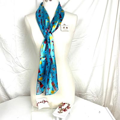 337 Nautical Lot with Scarf, Two Anchor Bracelets, Two Anchor Earrings