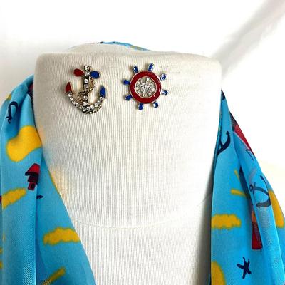 337 Nautical Lot with Scarf, Two Anchor Bracelets, Two Anchor Earrings