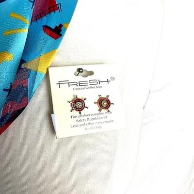 337 Nautical Lot with Scarf, Two Anchor Bracelets, Two Anchor Earrings
