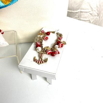 337 Nautical Lot with Scarf, Two Anchor Bracelets, Two Anchor Earrings