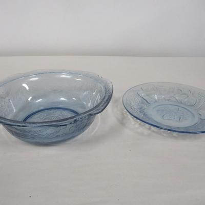 Vintage Glass Blue Bowl & Plate