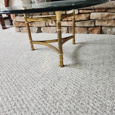 6 Sided Beveled Glass top Table on Brass Base 30x16