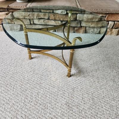 6 Sided Beveled Glass top Table on Brass Base 30x16