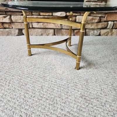 6 Sided Beveled Glass top Table on Brass Base 30x16