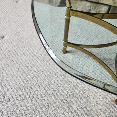 6 Sided Beveled Glass top Table on Brass Base 30x16