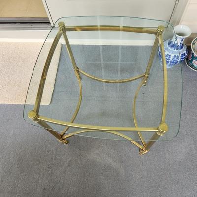 Glass Top Brass Base Table 26x26x22