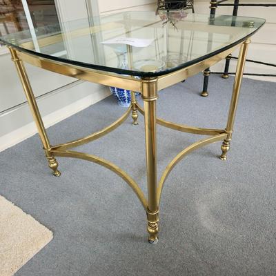 Glass Top Brass Base Table 26x26x22