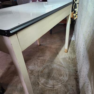 Vintage White w Black Trim Porcelain Top Table 45x25x31H