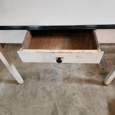 Vintage White w Black Trim Porcelain Top Table 45x25x31H