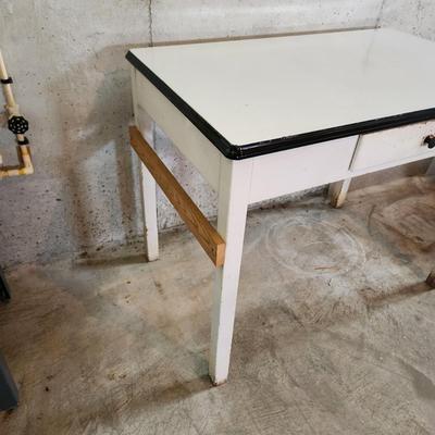 Vintage White w Black Trim Porcelain Top Table 45x25x31H
