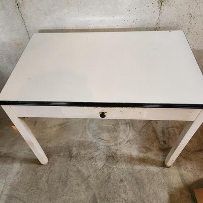 Vintage White w Black Trim Porcelain Top Table 45x25x31H