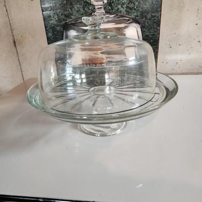 Elegance Footed Cake Plate with Glass Dome Indiana Glass USA