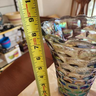 Lot of 3 Art Glass Vases Green Blue Iridescent