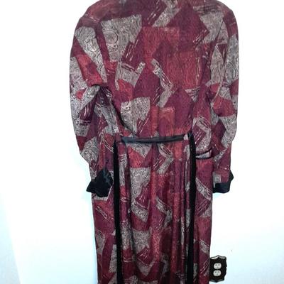 Vintage robe Kimono silk lined with tie and large silk blue bird print scarf