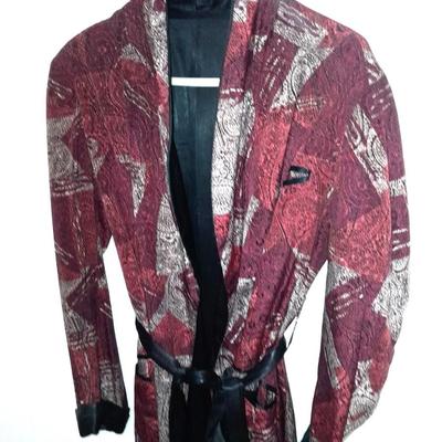 Vintage robe Kimono silk lined with tie and large silk blue bird print scarf