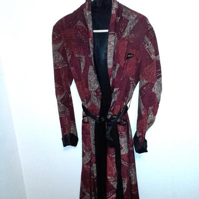 Vintage robe Kimono silk lined with tie and large silk blue bird print scarf