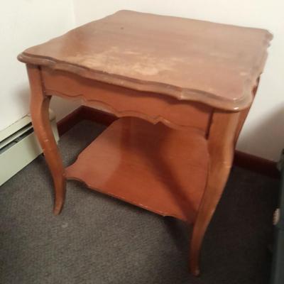 Side table with Brass lamp and alarm clock