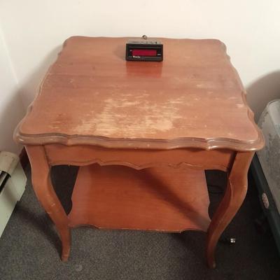 Side table with Brass lamp and alarm clock