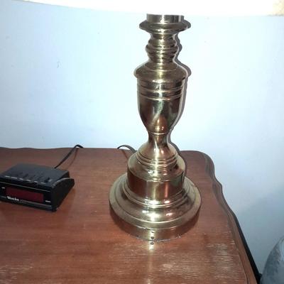 Side table with Brass lamp and alarm clock