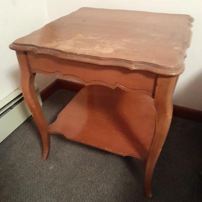 Side table with Brass lamp and alarm clock