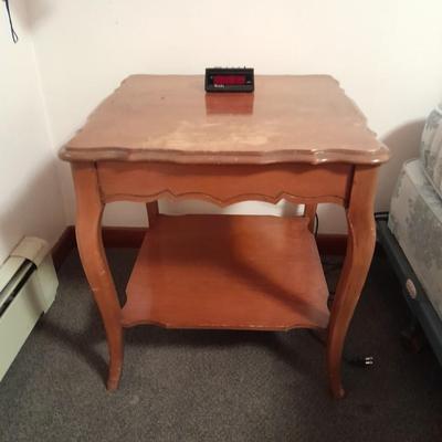 Side table with Brass lamp and alarm clock