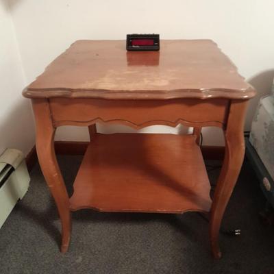 Side table with Brass lamp and alarm clock