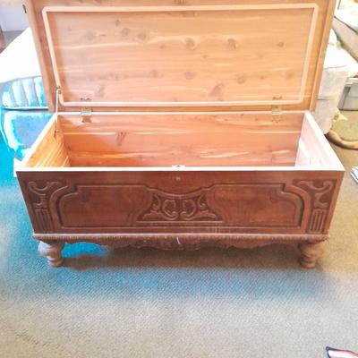 Antique Cedar lined chest with beautiful carved design
