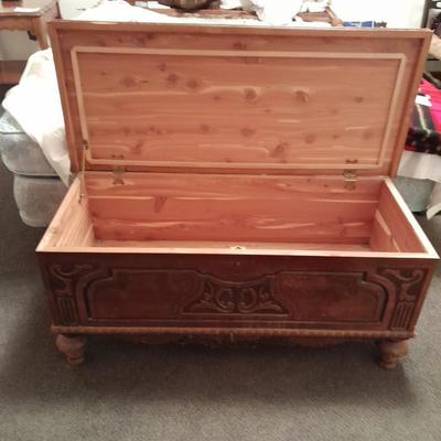 Antique Cedar lined chest with beautiful carved design