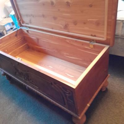 Antique Cedar lined chest with beautiful carved design