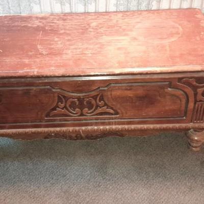 Antique Cedar lined chest with beautiful carved design