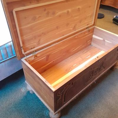 Antique Cedar lined chest with beautiful carved design