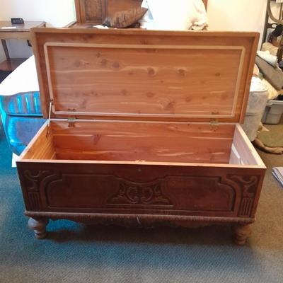 Antique Cedar lined chest with beautiful carved design
