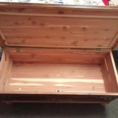 Antique Cedar lined chest with beautiful carved design