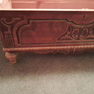 Antique Cedar lined chest with beautiful carved design