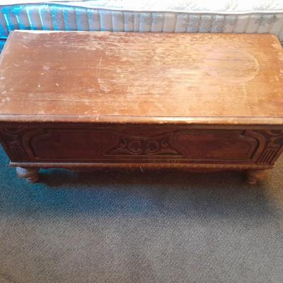 Antique Cedar lined chest with beautiful carved design
