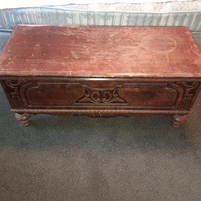 Antique Cedar lined chest with beautiful carved design