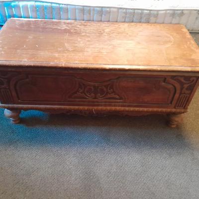 Antique Cedar lined chest with beautiful carved design